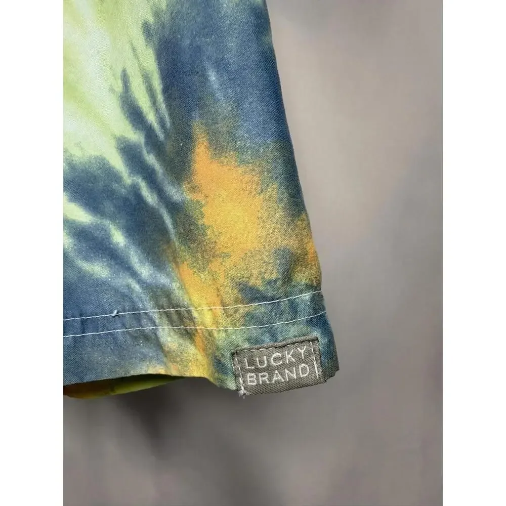 Lucky‎ Brand Swim Trunks Boys 8 Tie Dye Blue Mesh Lined Drawstring Elastic Waist